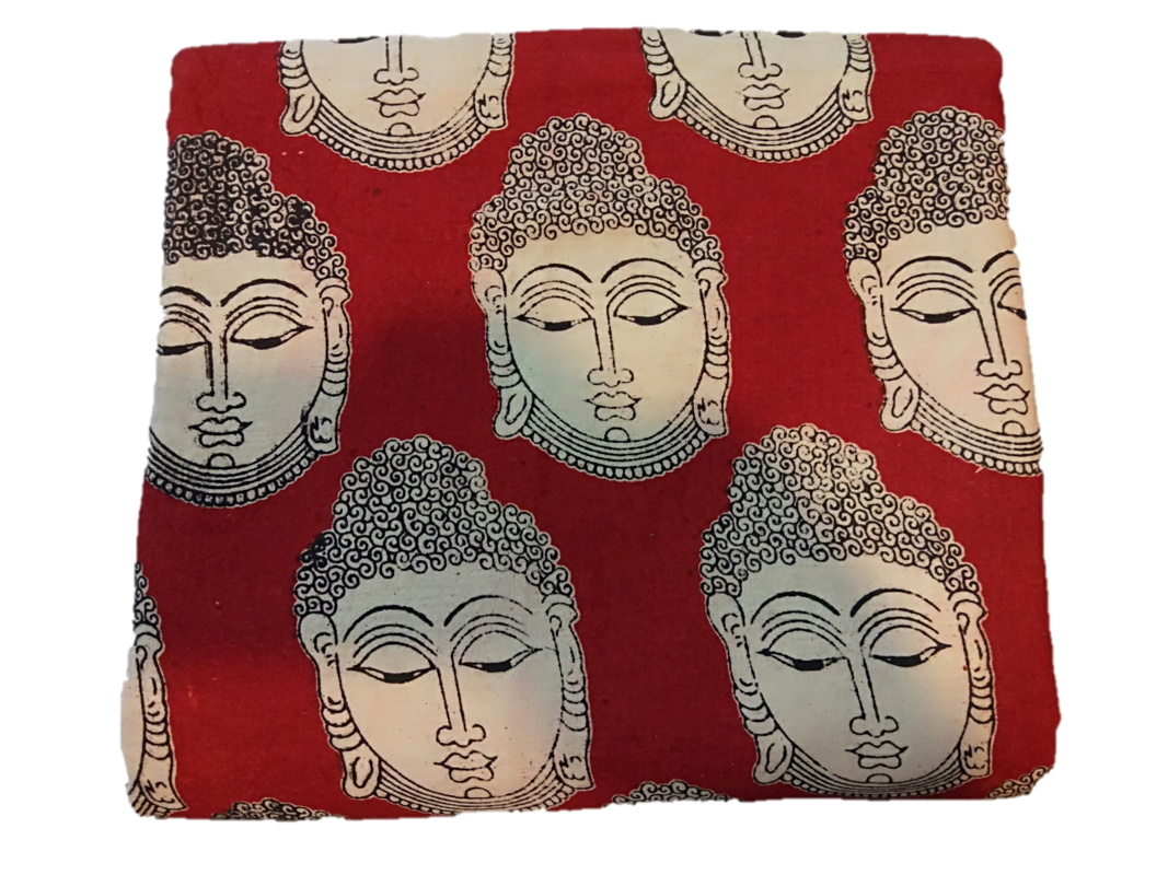 Cotton Kalamkari Handblock Saree BlouseKurti Fabric 100 cms - Budda Print - Red Colour