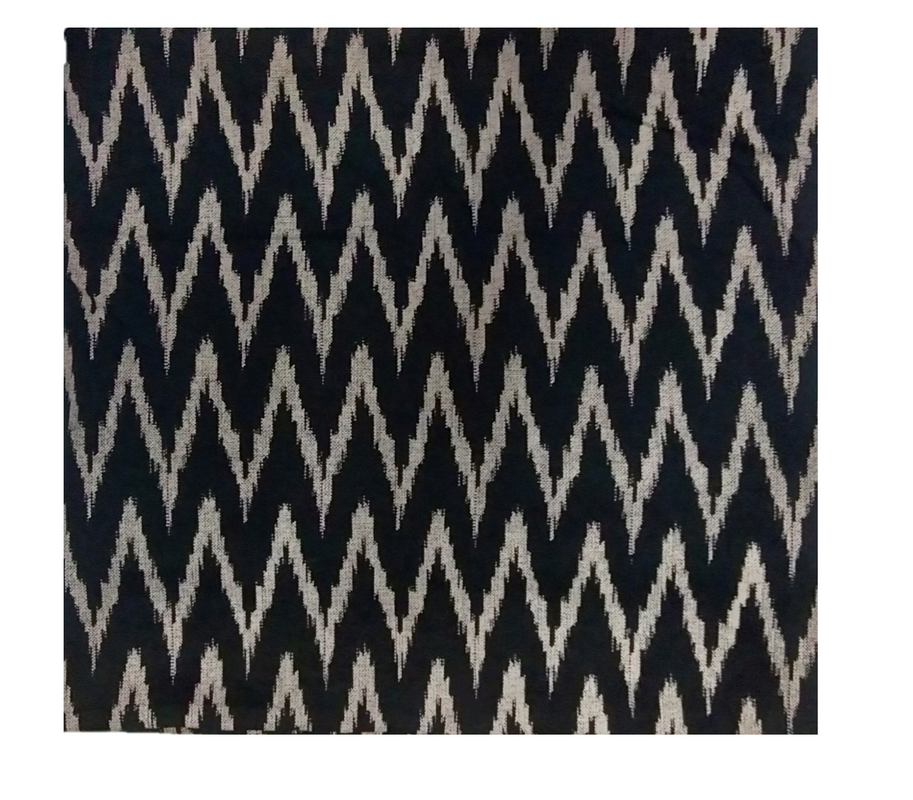 Cotton Kalamkari Handblock Saree BlouseKurti Fabric 100 cms - Ikkat Print - Black Colour
