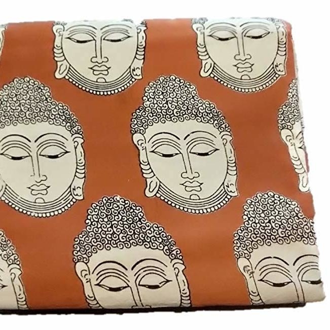Cotton Kalamkari Handblock Saree BlouseKurti Fabric 100 cms Chockalate Colour - Budda Print Print