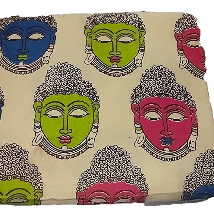 Cotton Kalamkari Handblock Saree Blouse/Kurti Fabric 100 cms Cream Colour - Budda Print