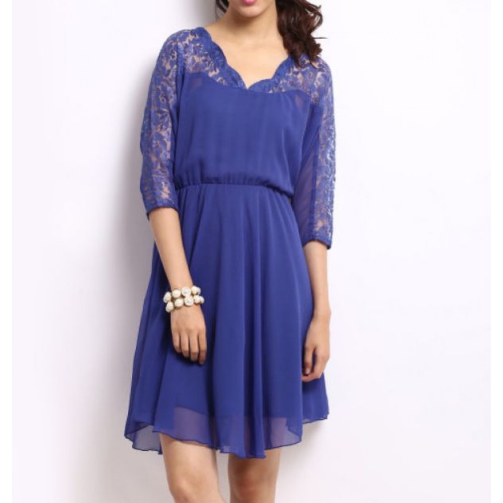 La Facon-blue-lace-fit--flare-dress