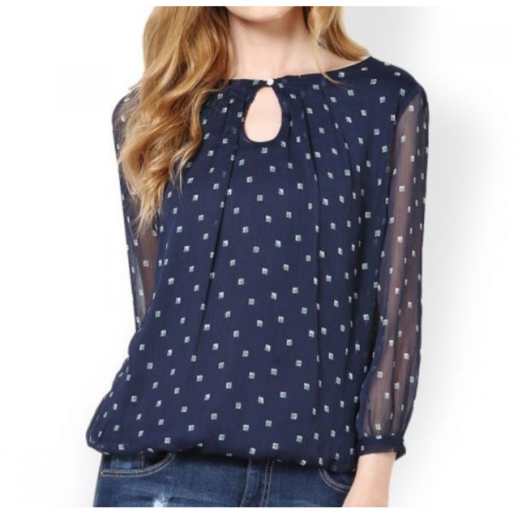La Facon-women-navy-printed-top