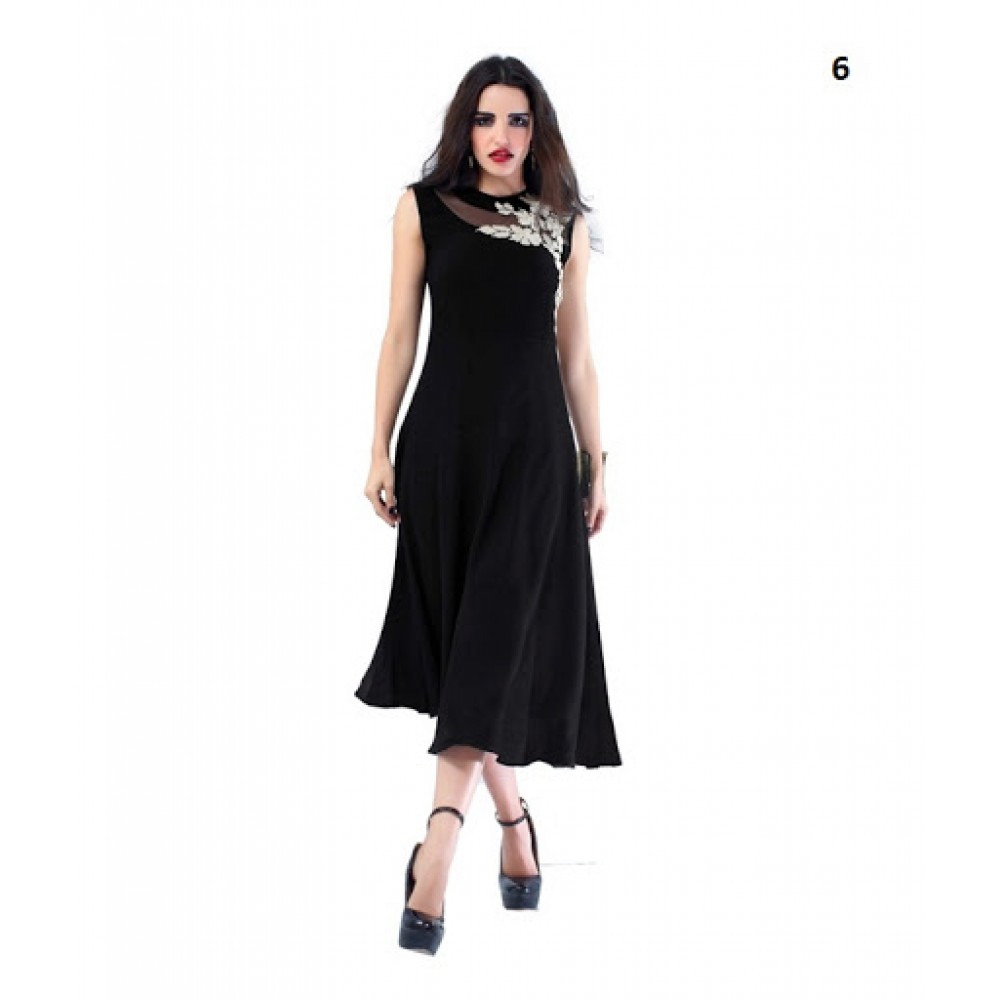 Lafacon Stitched Black Solid Georgette Kurti