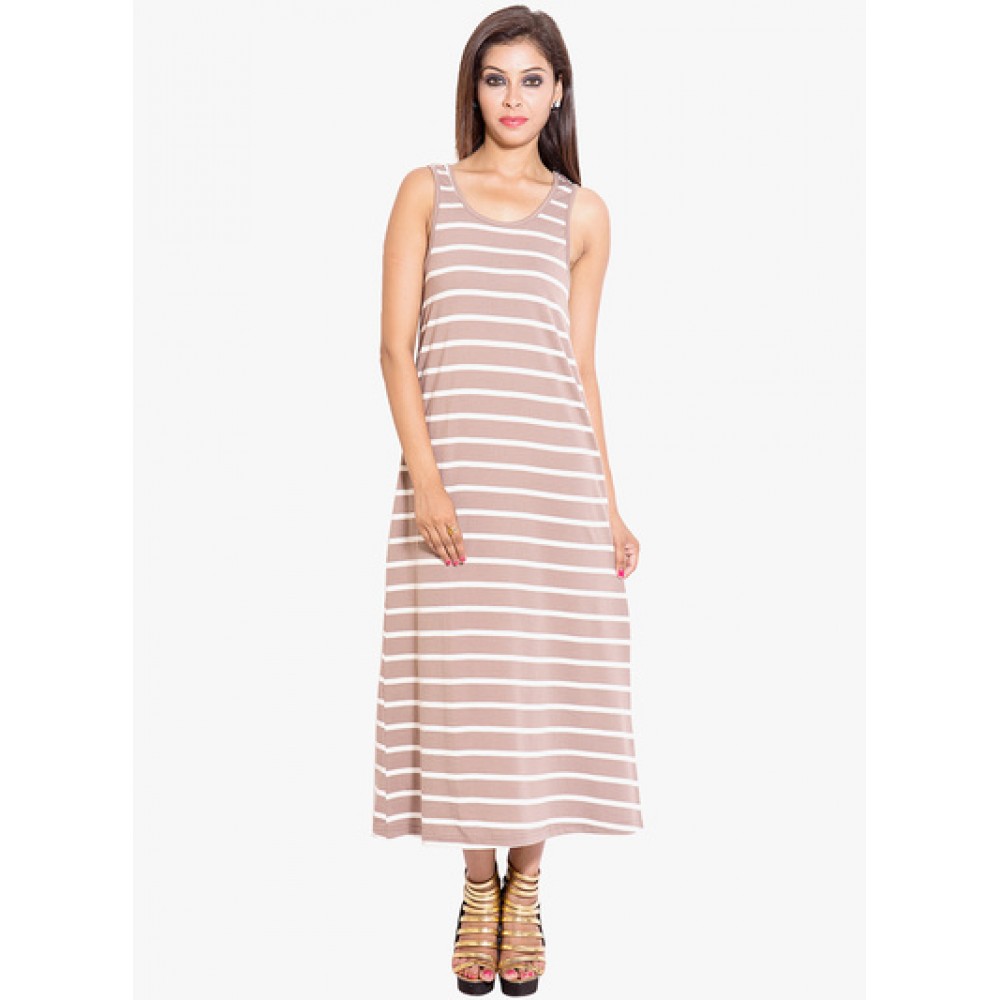 Lafacon-Brown-Coloured-Striped-Maxi-Dress