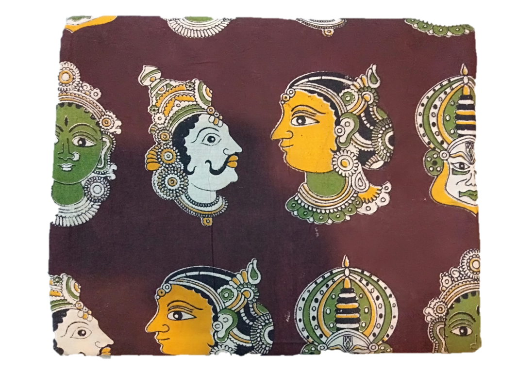 Cotton Kalamkari Handblock Saree BlouseKurti Fabric 100 cms - Multi Base Dancer Print - Maroon Colour