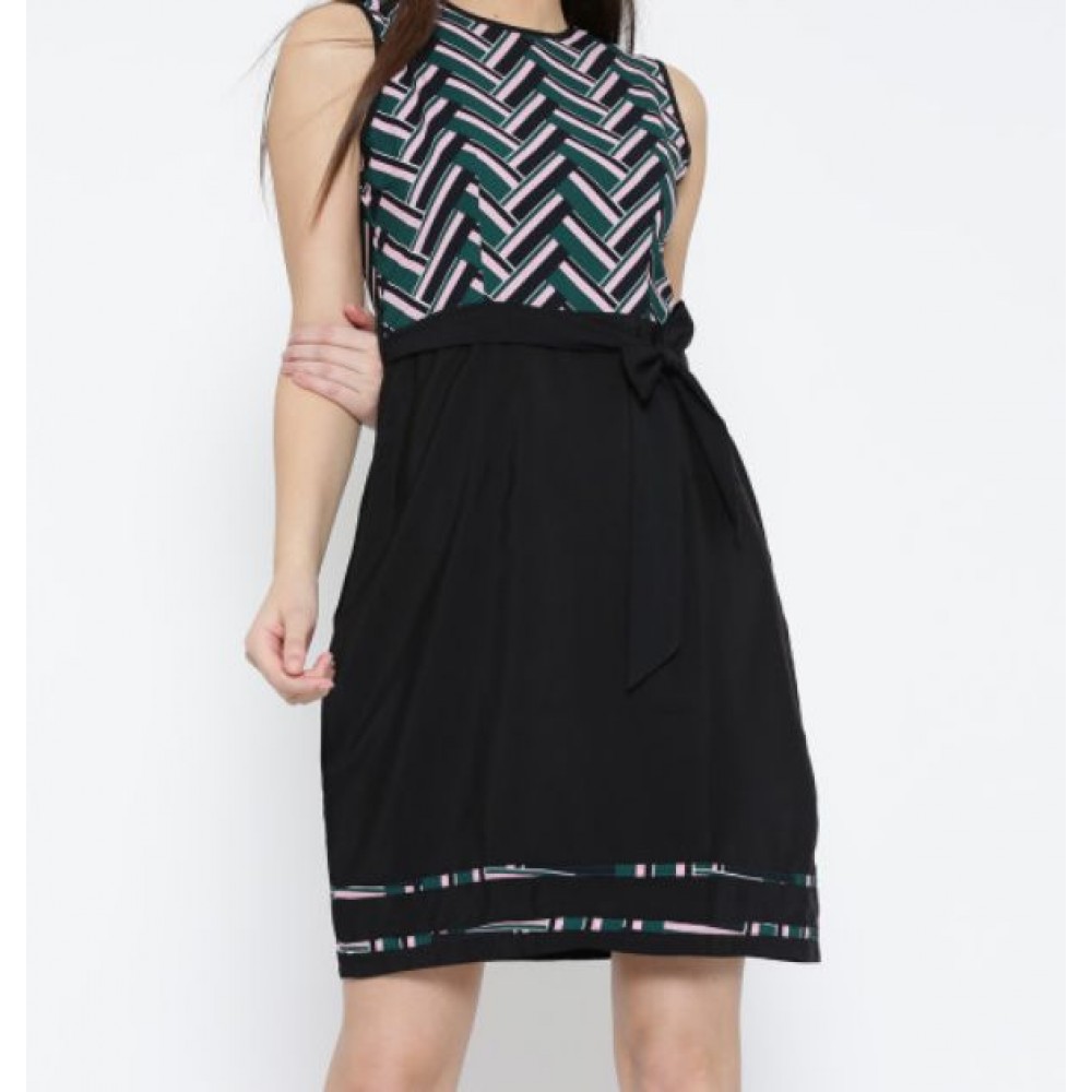 La Facon-black-printed-a-line-dress