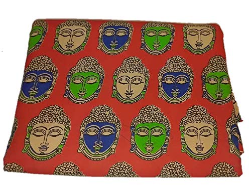 Cotton Kalamkari Handblock Saree Blouse/Kurti Fabric 100 cms Red- Budda Print
