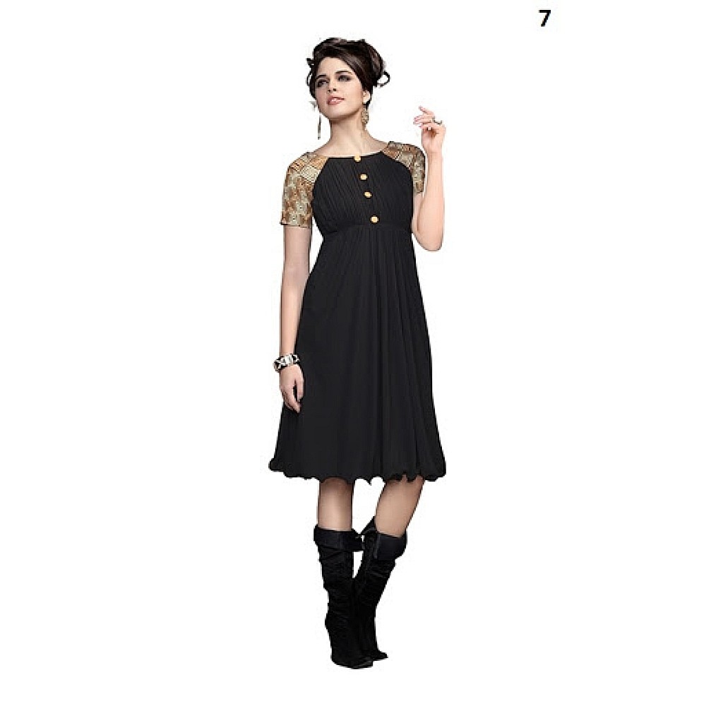 Lafacon Stitched Black Solid Georgette Kurti