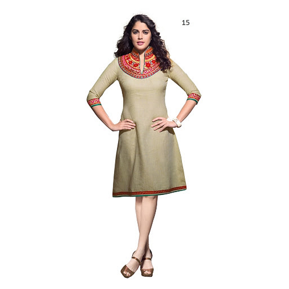 Lafacon Stitched Beige Solid Linen Kurti