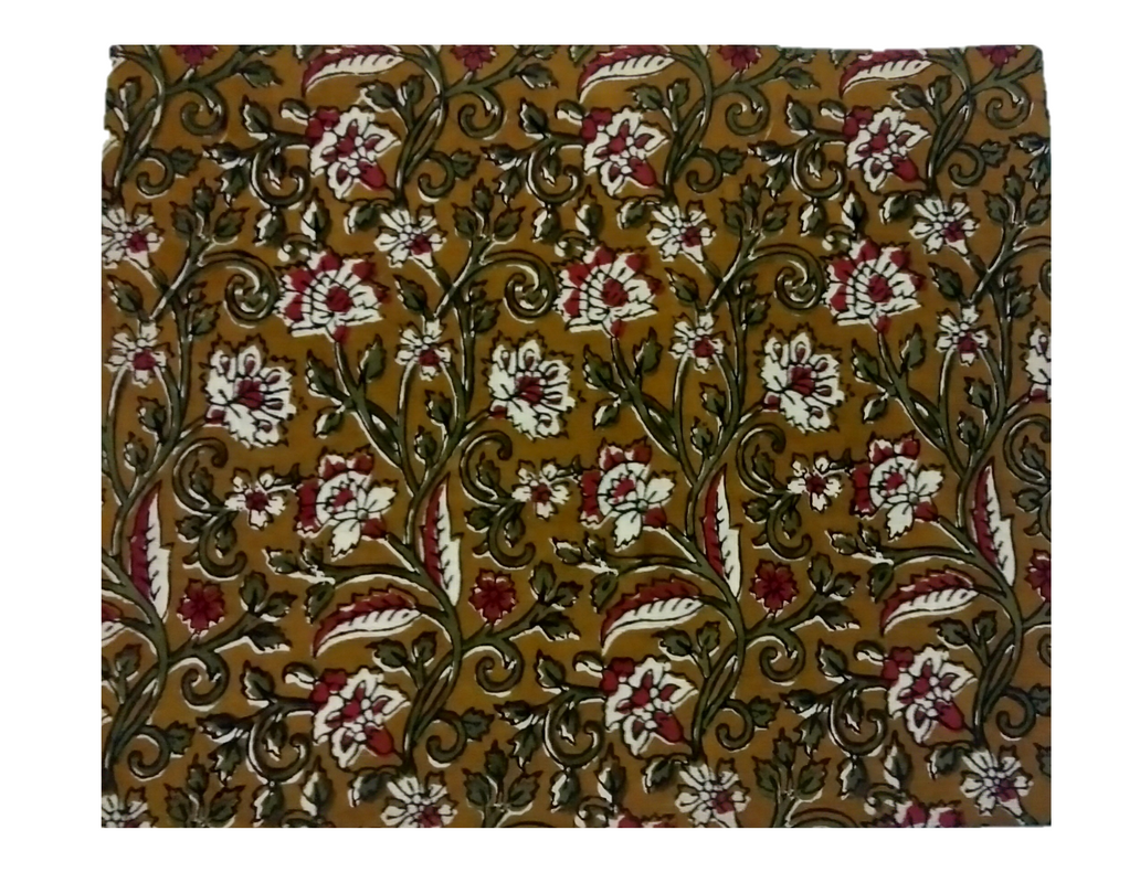 Cotton Kalamkari Handblock Saree BlouseKurti Fabric 100 cms - Beautiful Floral Print
