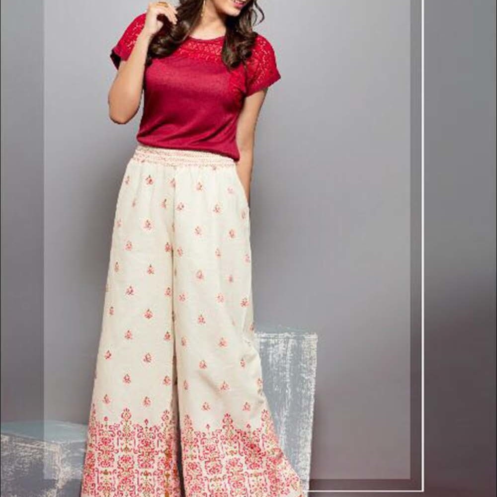 98 Cream Printed Palazzo Pant