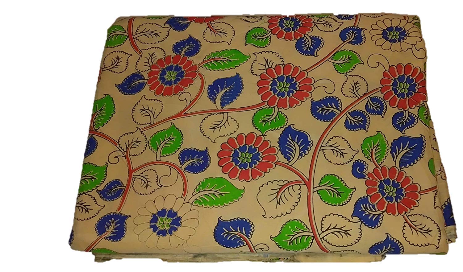 Cotton Kalamkari Handblock Saree Blouse/Kurti Fabric 100 cms - Flower Print