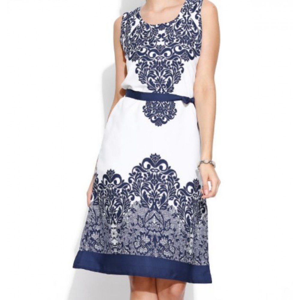 La Facon-off-white--navy-printed-shift-dress