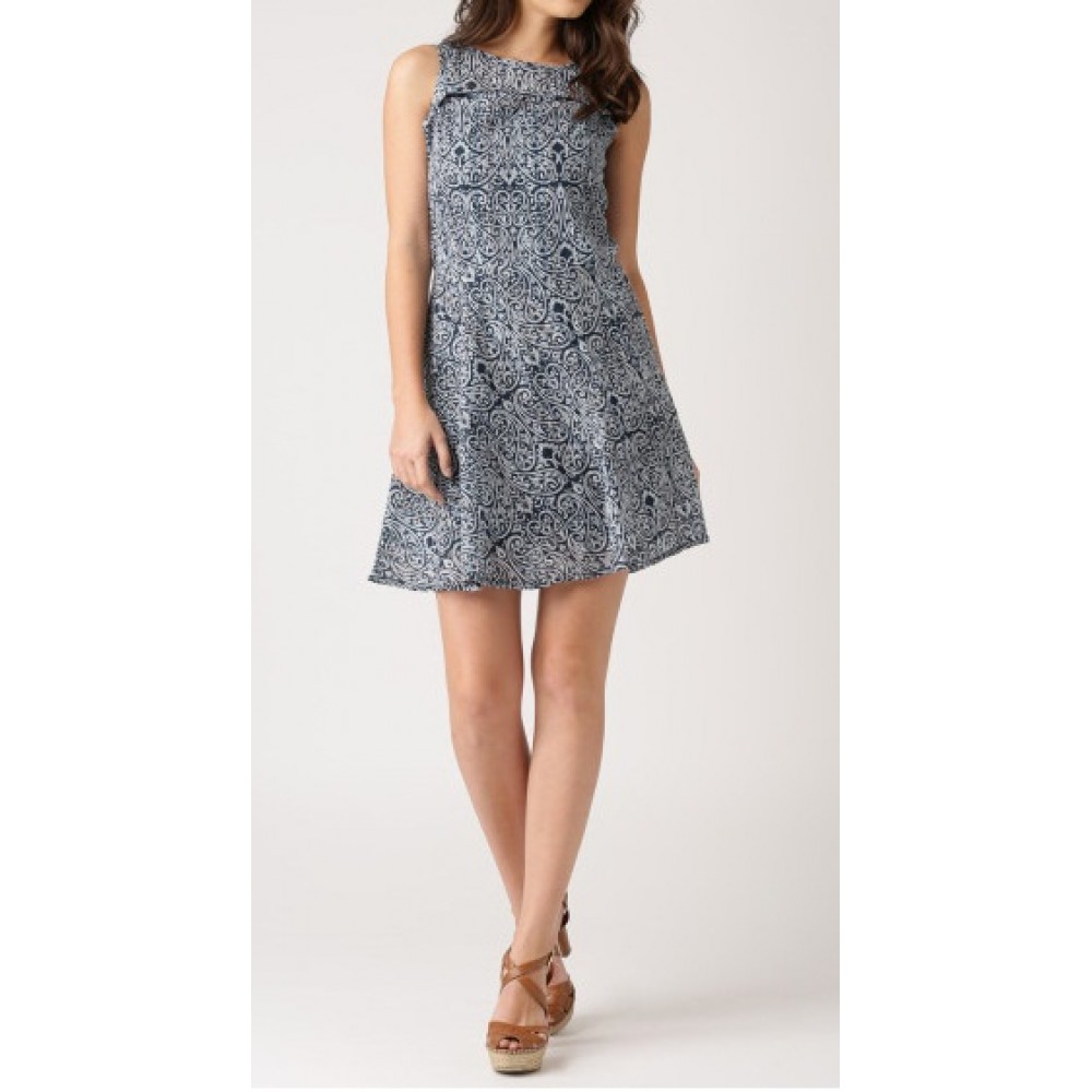 Lafacon-navy-printed-sleeveless-skater-dress