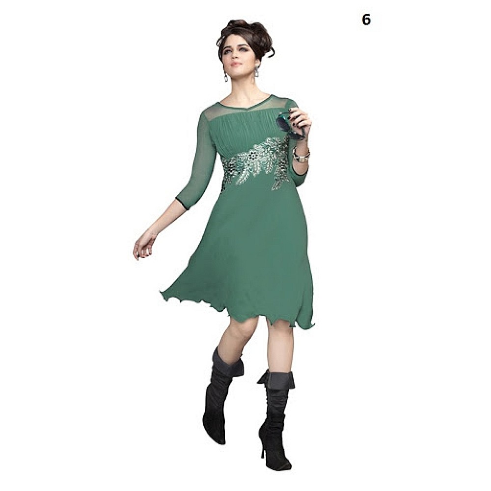 Lafacon Stitched Dark Green Solid Georgette Kurti