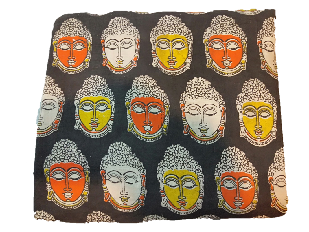 Cotton Kalamkari Handblock Saree BlouseKurti Fabric 100 cms - Budda Print - BlackColour
