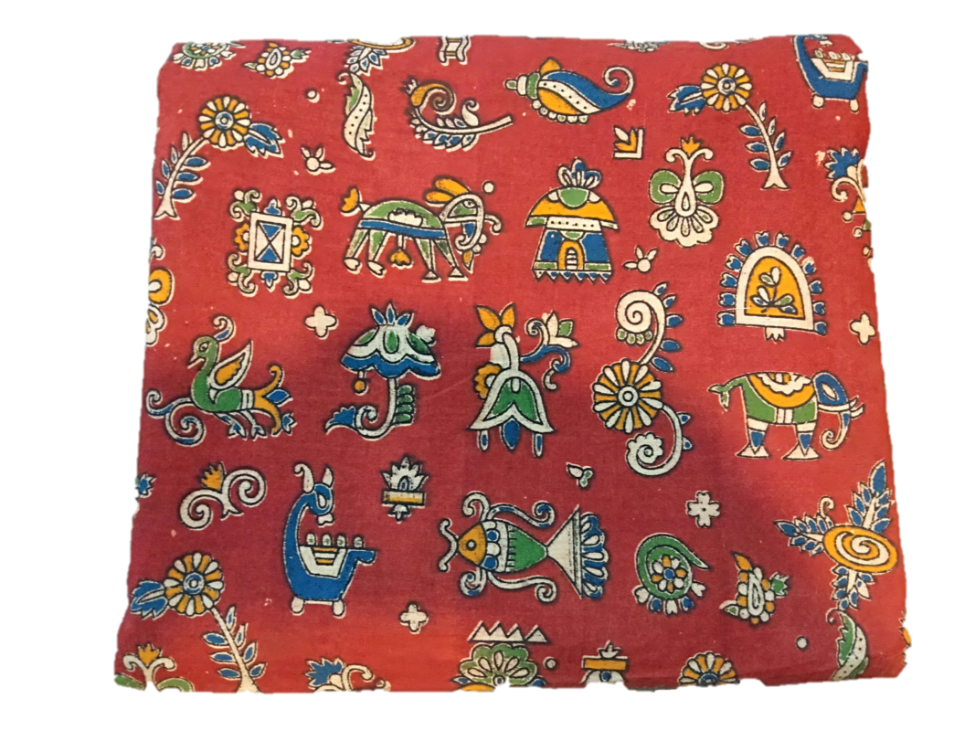 Cotton Kalamkari Handblock Saree BlouseKurti Fabric 100 cms - Bagru Print - Red Colour
