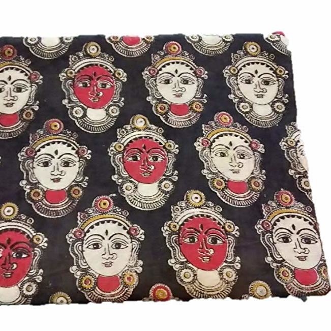 Cotton Kalamkari Handblock Saree Blouse/Kurti Fabric 100 cms - Red & white Base Dancer Print