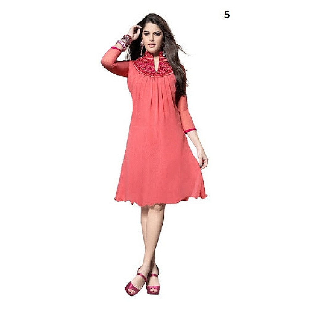 Lafacon Stitched Pink Solid Georgette Kurti