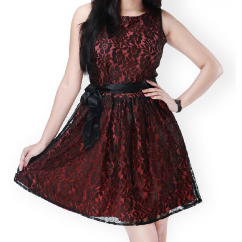 La Facon-red--black-lace-fit--flare-dress