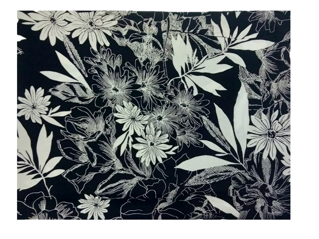Cotton Kalamkari Handblock Saree BlouseKurti Fabric 100 cms - Floral Print - Black Colour