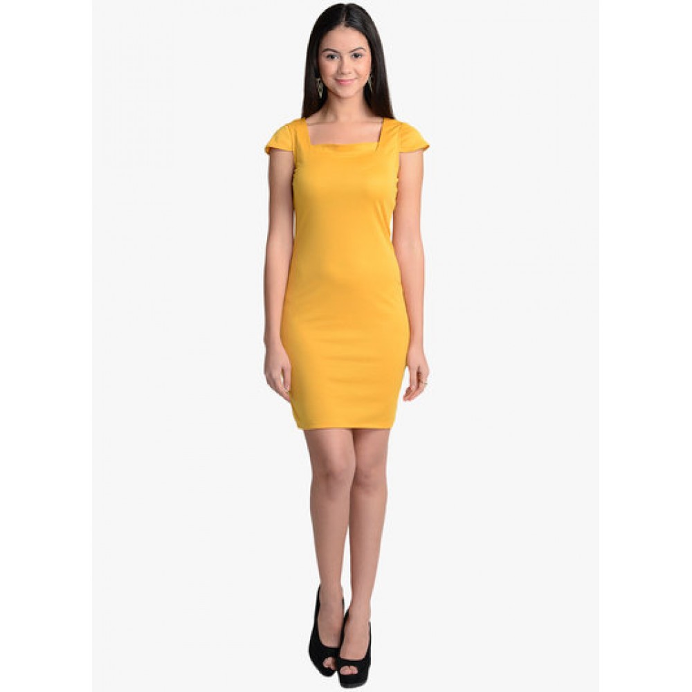 Lafacon-Yellow-Solid-Bodycon-Dress