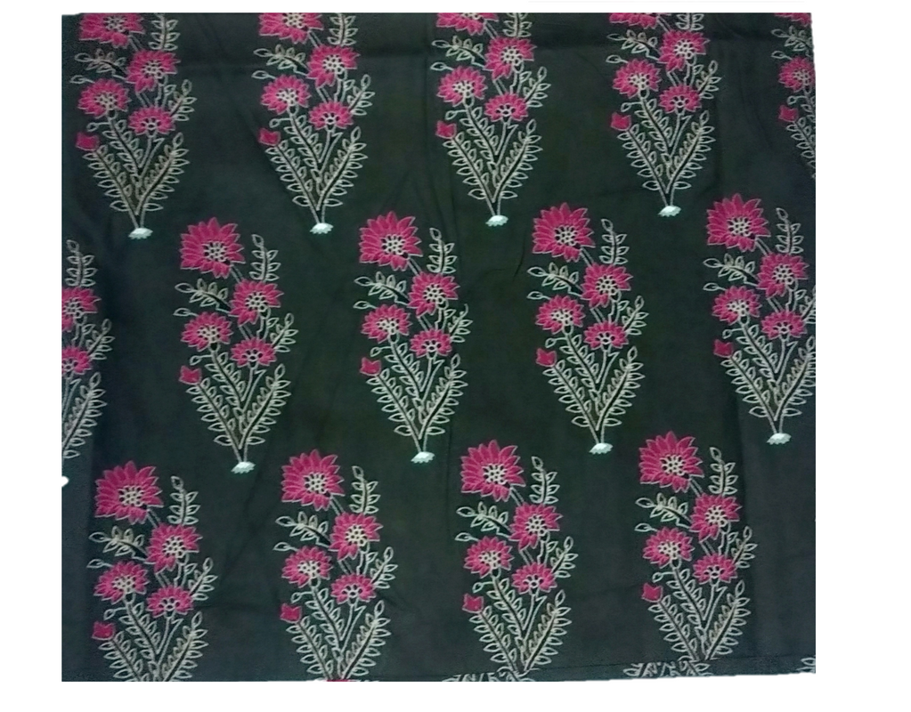Cotton Kalamkari Handblock Saree BlouseKurti Fabric 100 cms - Black Flowers Print