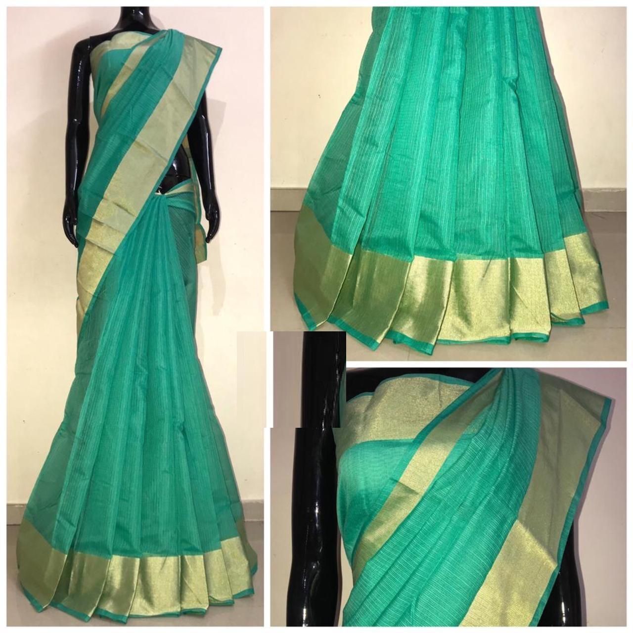 Chanderi Parrot Satin Silk Printed Regular Saree