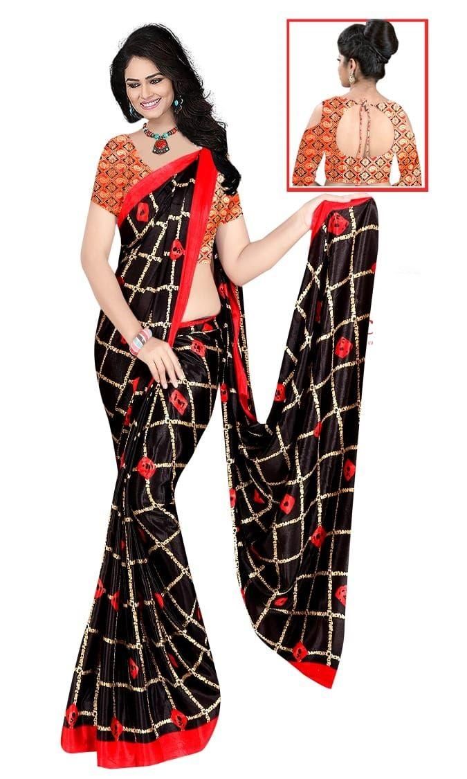 Glamorous Black Silk Checks Print Saree