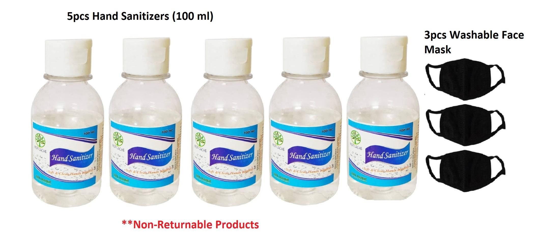Sanitizer & Face Mask - Washable Face Masks & Sanitizers Combo 3 pcs + 5 pcs