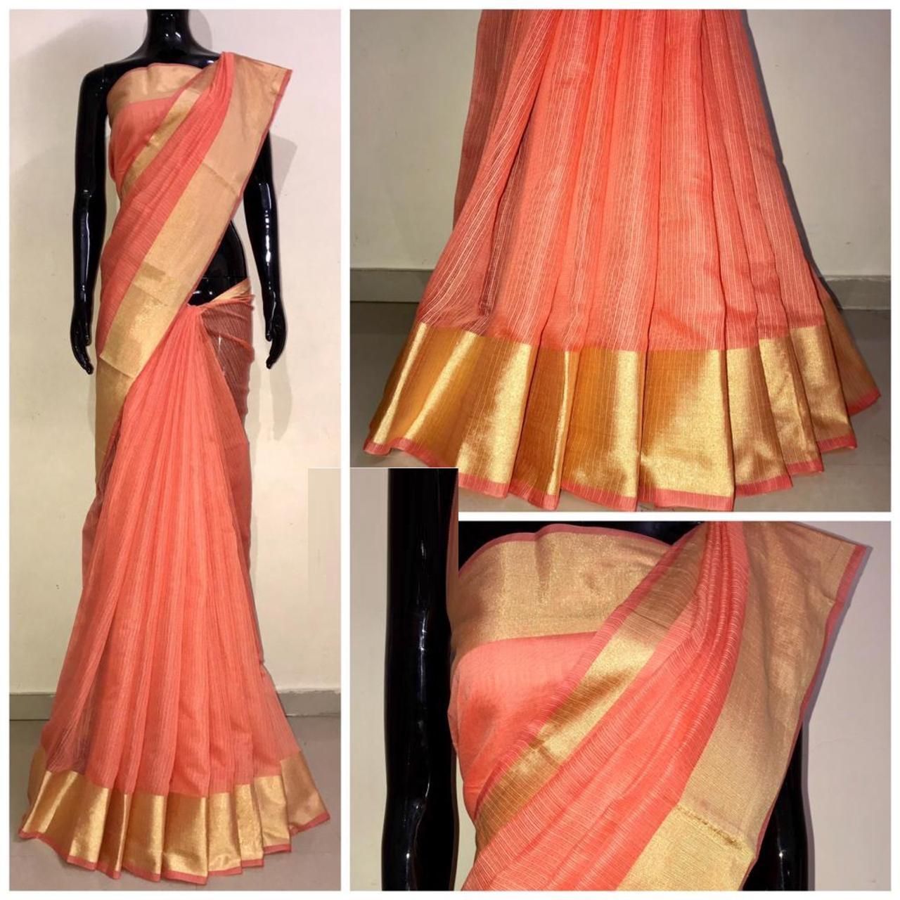 Chanderi Orange Satin Silk Printed Regular Saree