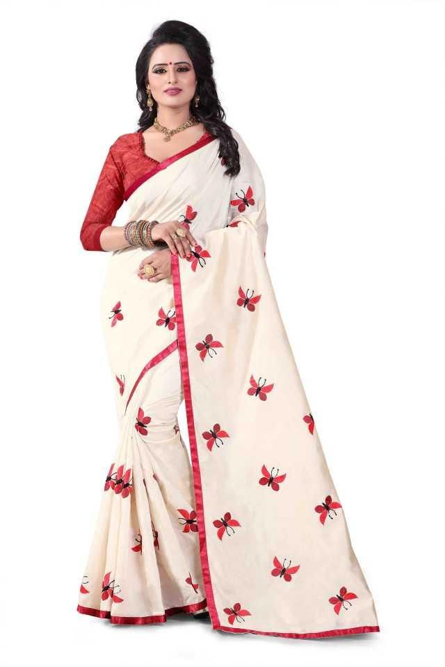 Pretty Red Flower Silk Printed Regular Saree