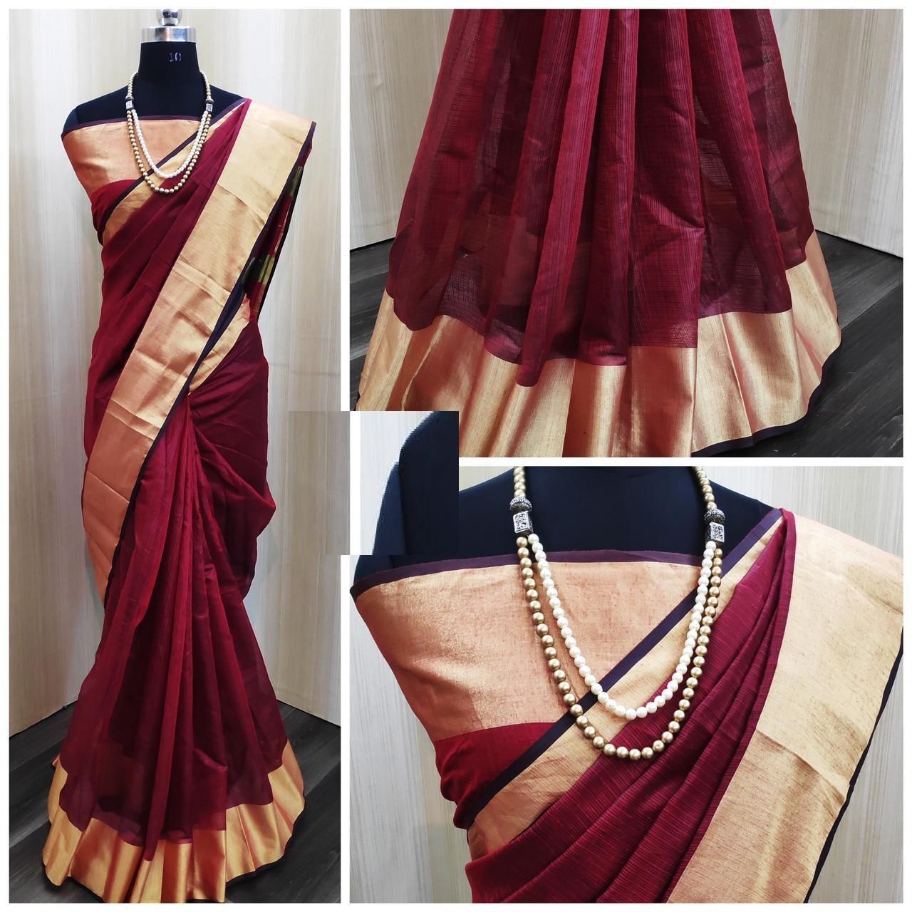 Chanderi Maroon Satin Silk Printed Regular Saree