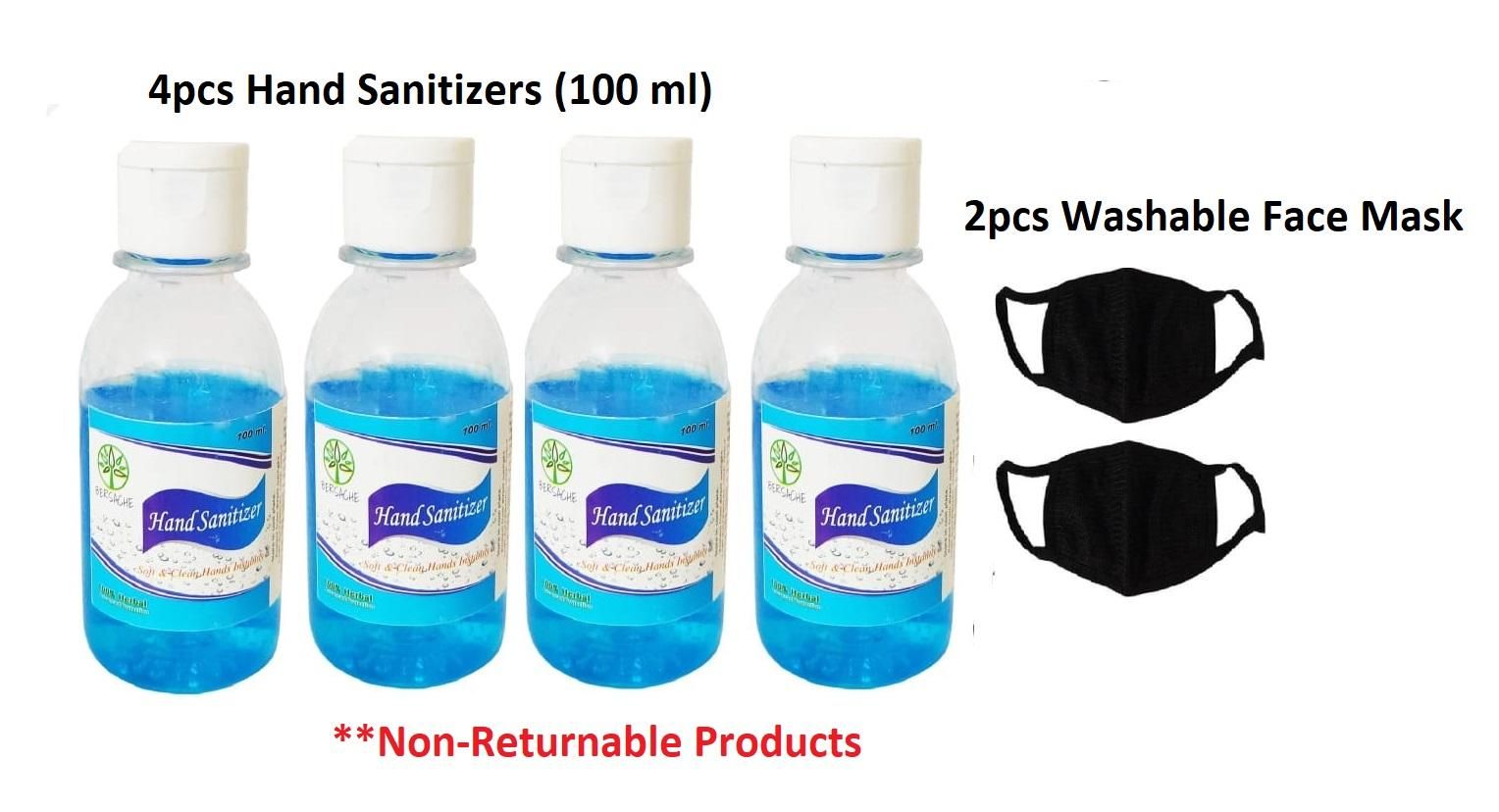 Sanitizer & Face Mask - Washable Face Masks & Sanitizers Combo 2 pcs + 4 pcs
