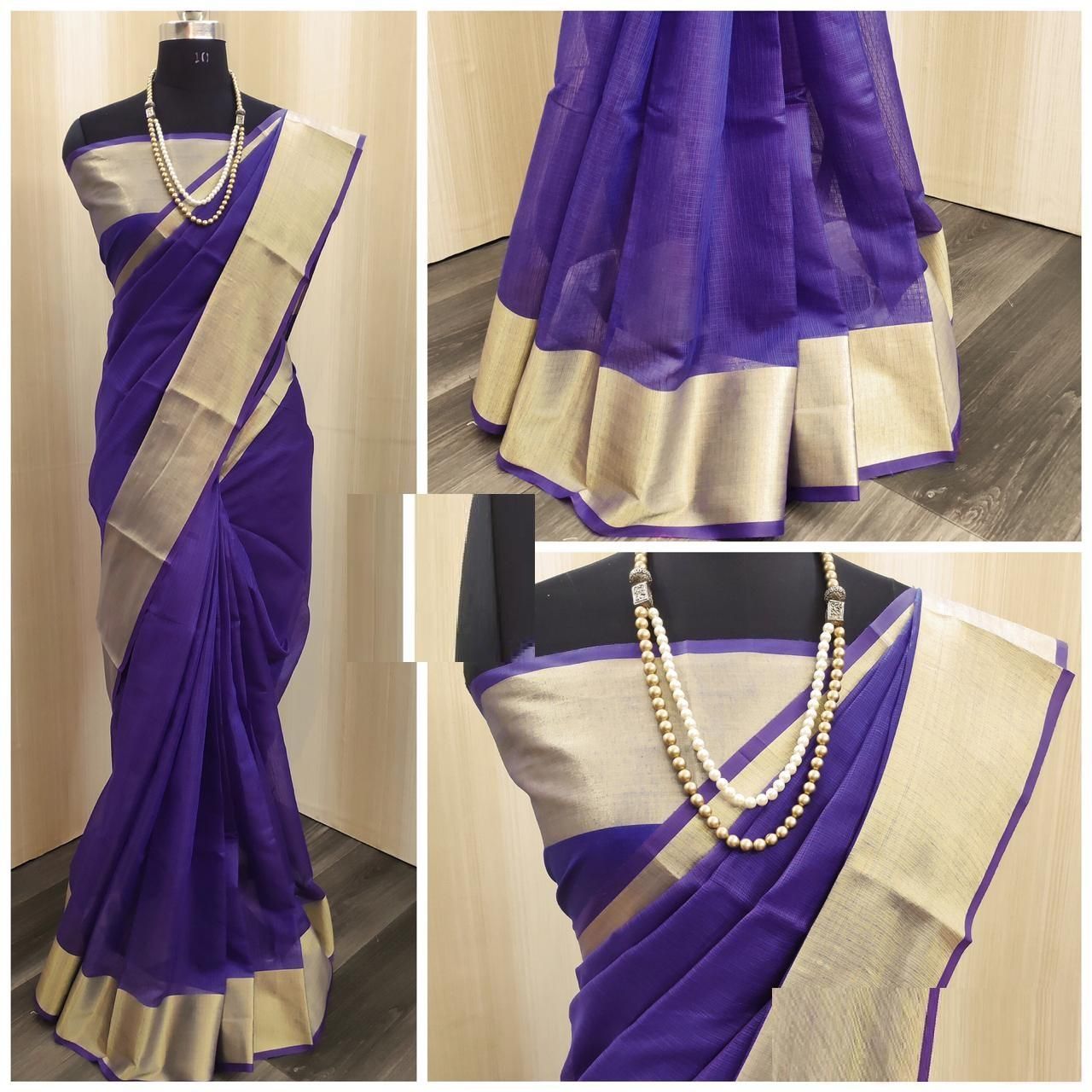 Chanderi Blue Satin Silk Printed Regular Saree