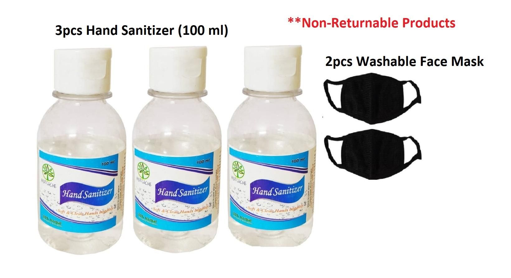Sanitizer & Face Mask - Washable Face Masks & Sanitizers Combo 2 pcs + 3 pcs
