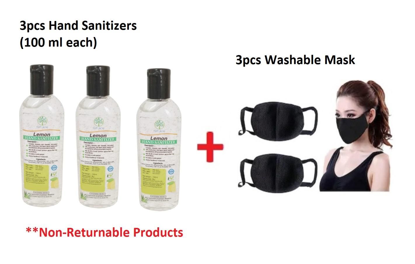 Sanitizer & Face Mask - Washable Face Masks & Sanitizers Combo 3 pcs + 3 pcs