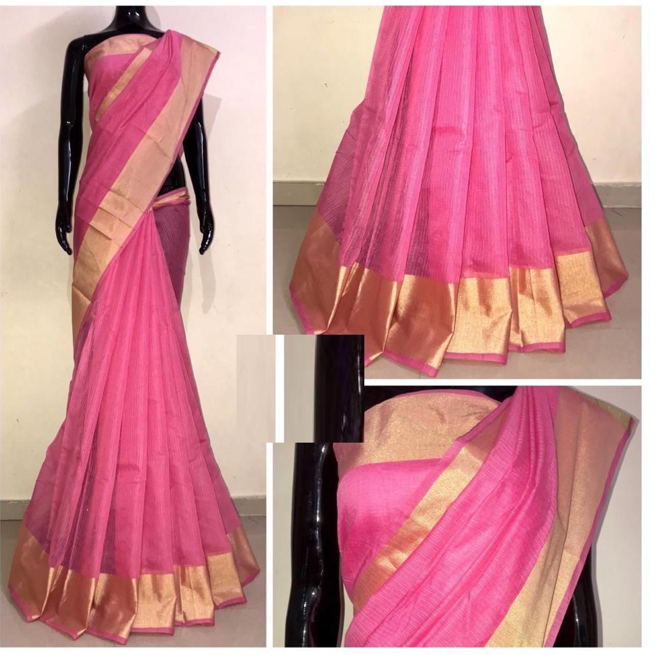 Chanderi Pink Satin Silk Printed Regular Saree