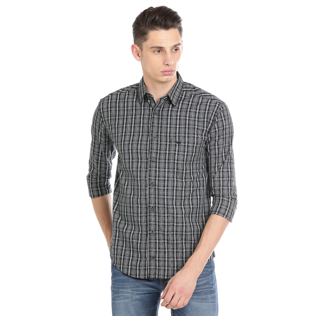 Bar Harbour Men Checkered Casual Grey Shirt