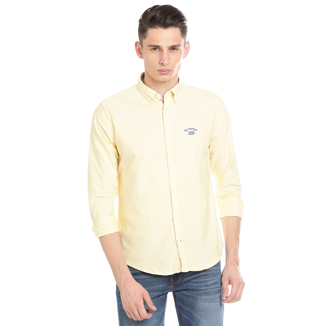 Bar Harbour Men Solid Casual Yellow Shirt