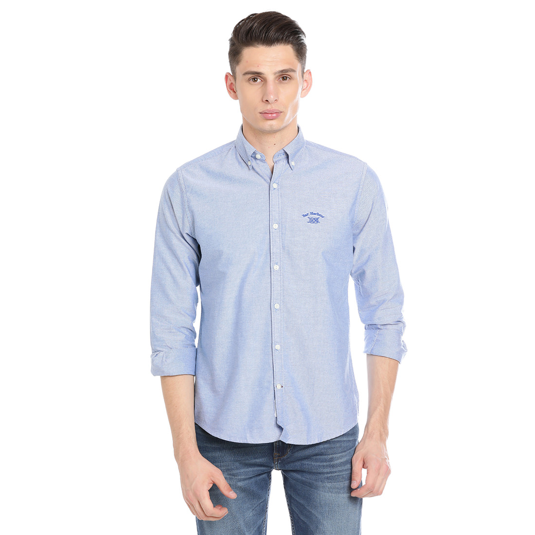 Bar Harbour Men Solid Casual Blue Shirt