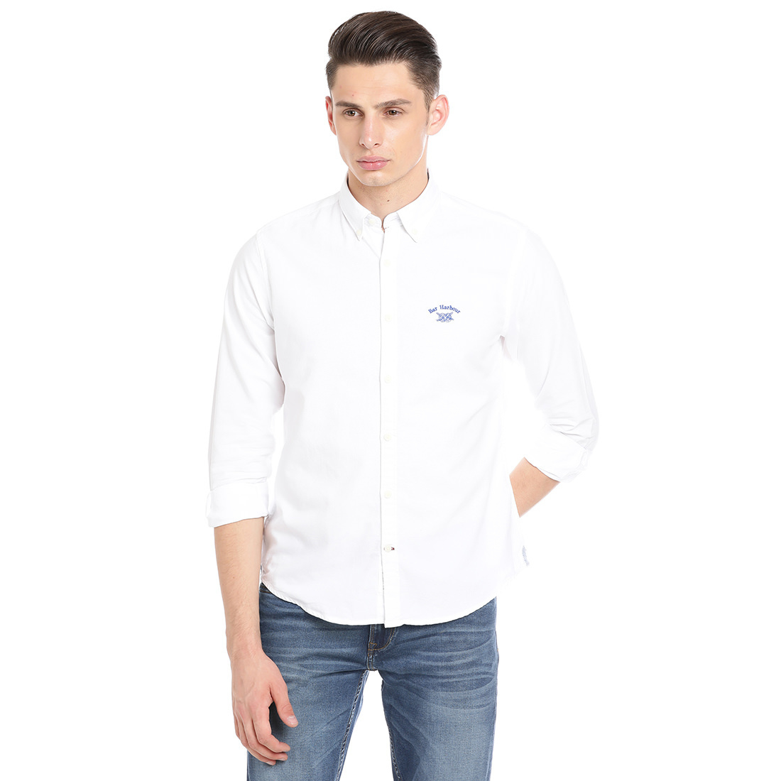 Bar Harbour Men Solid Casual White Shirt