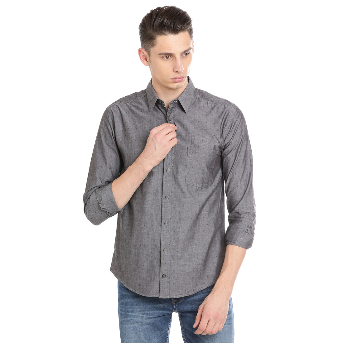 Bar Harbour Men Solid Casual Grey Shirt