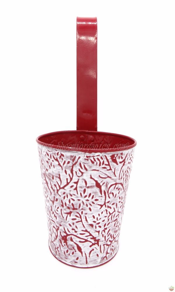 Metal hanging embossed red pot 6 inch