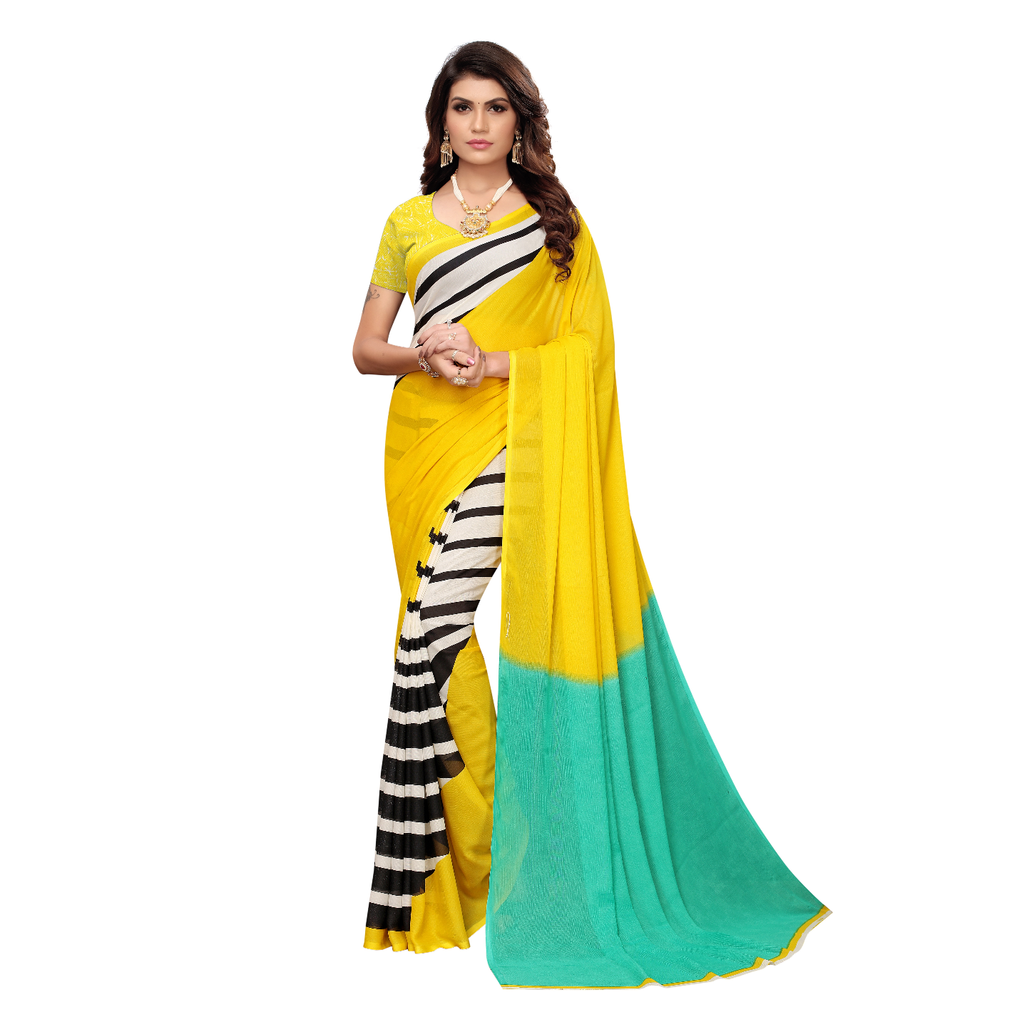 Alani Yellow Printed Georgette Saree